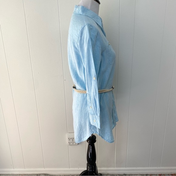 Lauren Ralph Lauren 100% Linen Button Front Tunic Top with Rope Belt Size Small - Picture 8 of 16